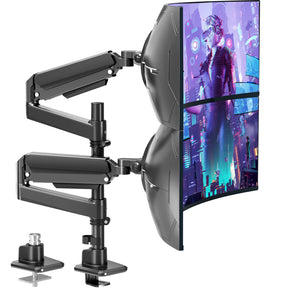 MOUNTUP Dual Monitor Stand for 49'' Curved Screen Stacking, Heavy Duty Dual Monitor Arm Holds 4.4 44 lbs, Vertical Stacked Monitors Desk Mount, Full Motion, Height Adjustable, VESA Mount 75/100