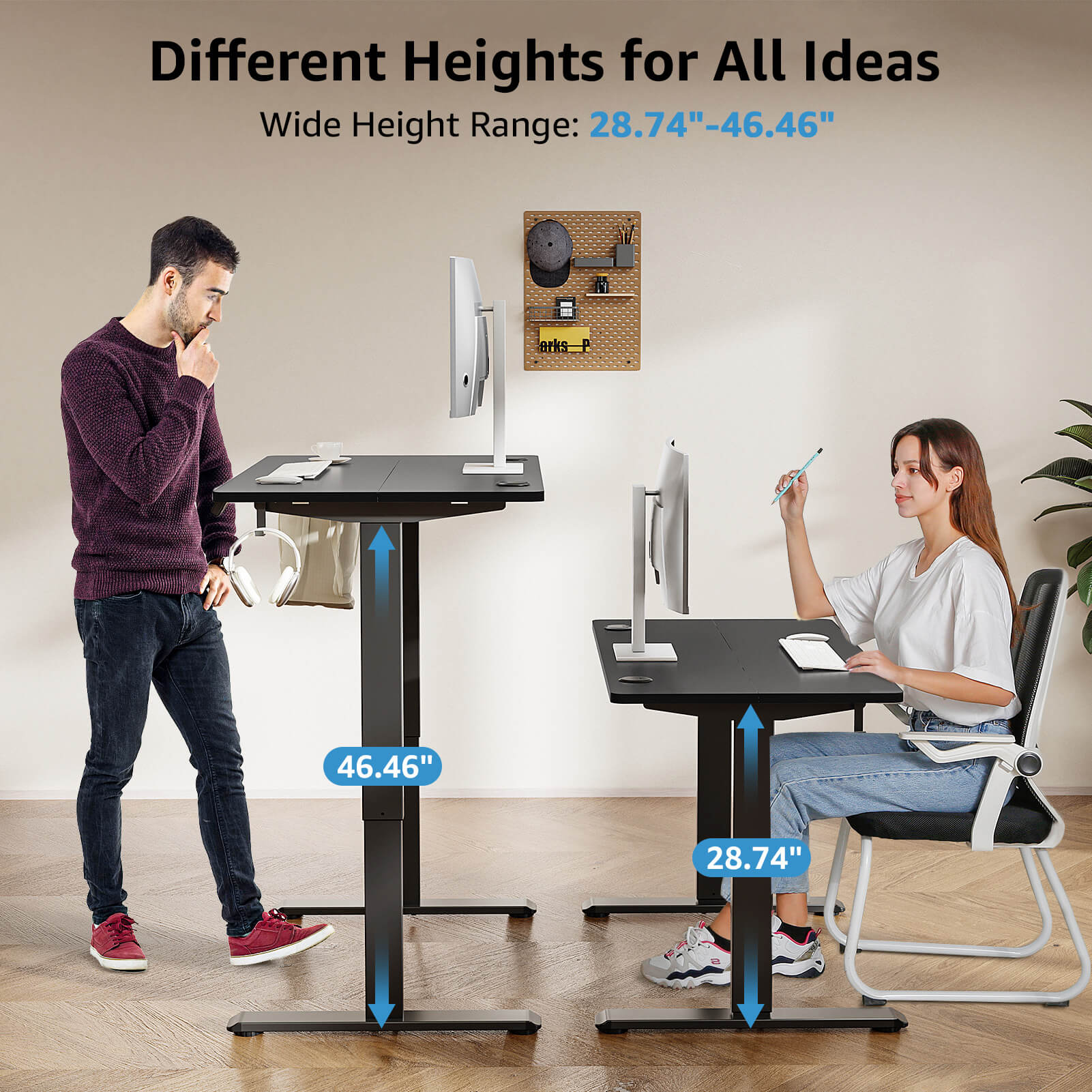 MOUNTUP 48x24" Electric Height Adjustable Standing Desk- Black