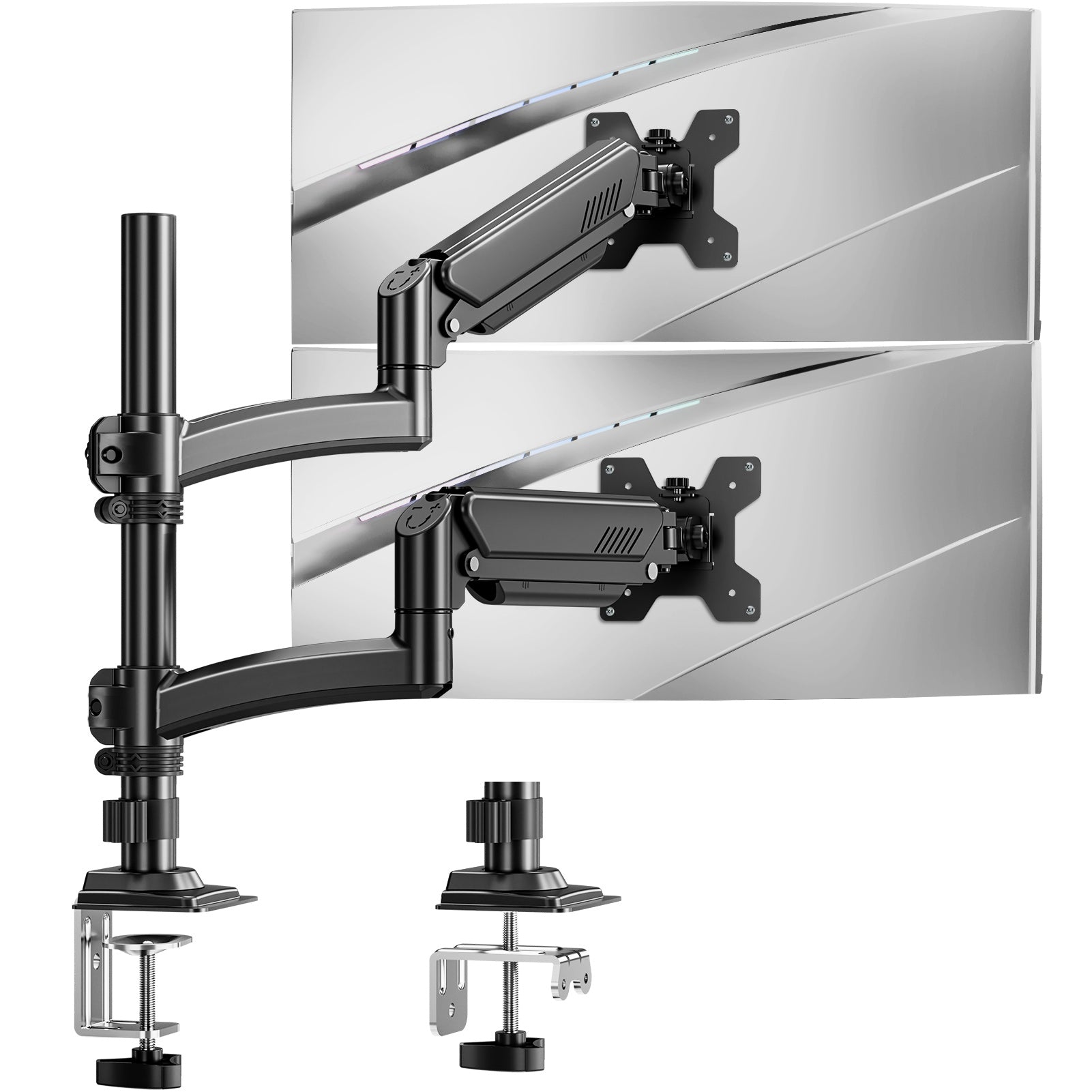 Dual Monitor Stand Holds 4.4-22 lbs Each, Dual Monitor Arm for 2 Monitors, Height Adjustable Computer Desk Mount for Max 32 inch Screens, VESA Mount with C-clamp & Grommet Base, Freelift Black-MU6016B