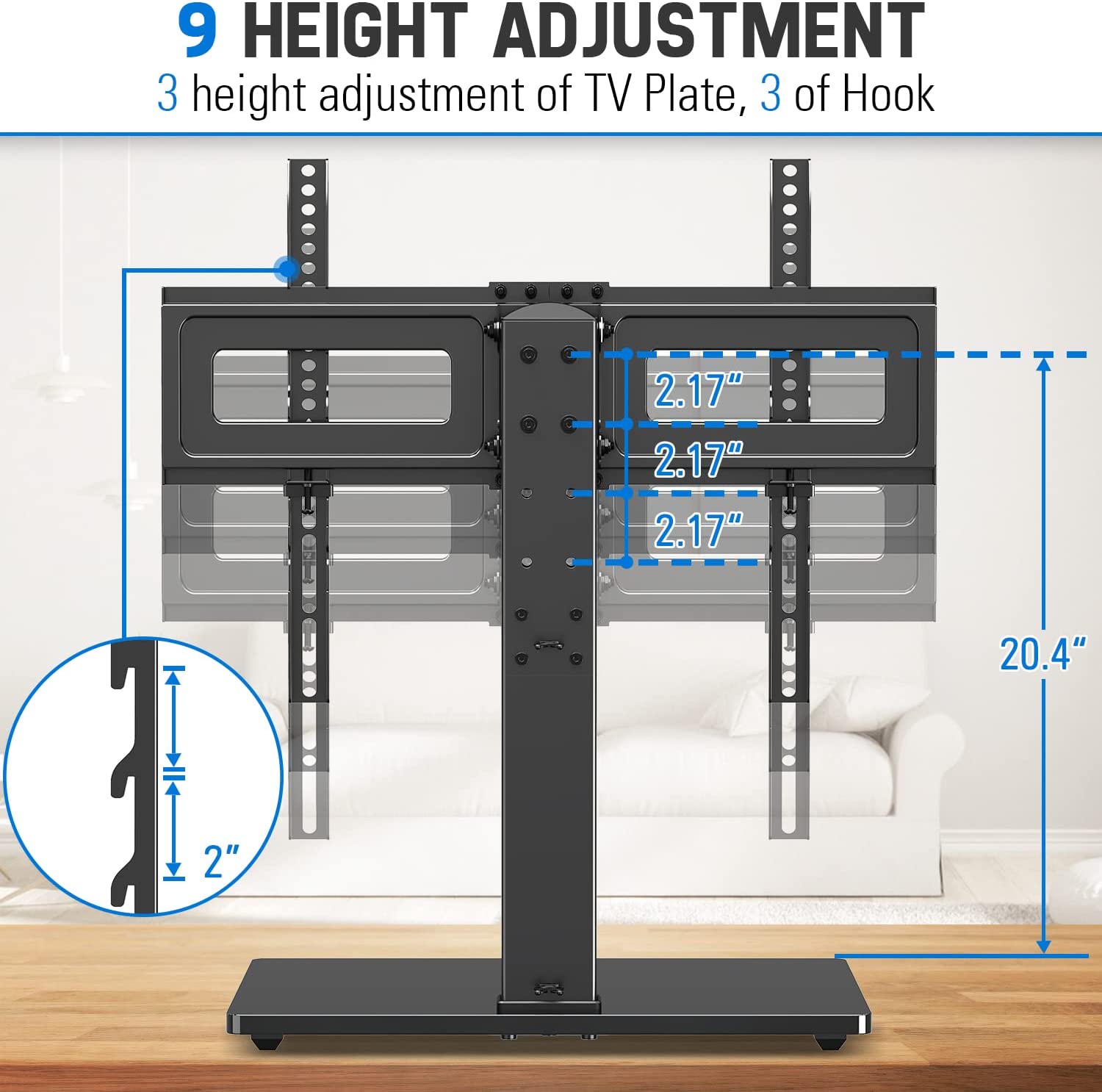 swivel TV stand with height adjustment up to 31''
