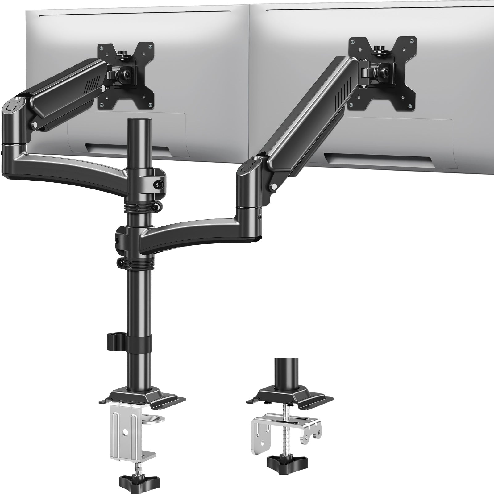 Dual Monitor Stand Holds 4.4-22 lbs Each, Dual Monitor Arm for 2 Monitors, Height Adjustable Computer Desk Mount for Max 32 inch Screens, VESA Mount with C-clamp & Grommet Base, Freelift Black-MU6016B