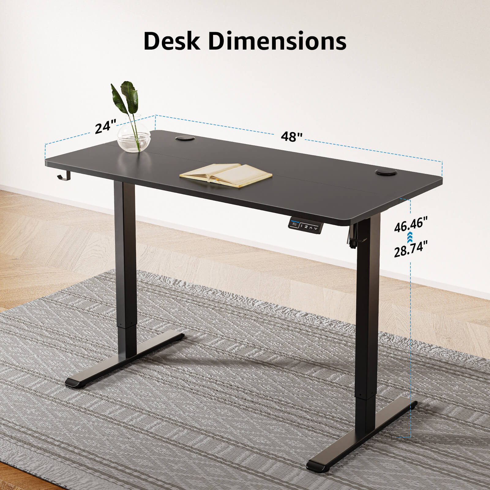 MOUNTUP 48x24" Electric Height Adjustable Standing Desk- Black