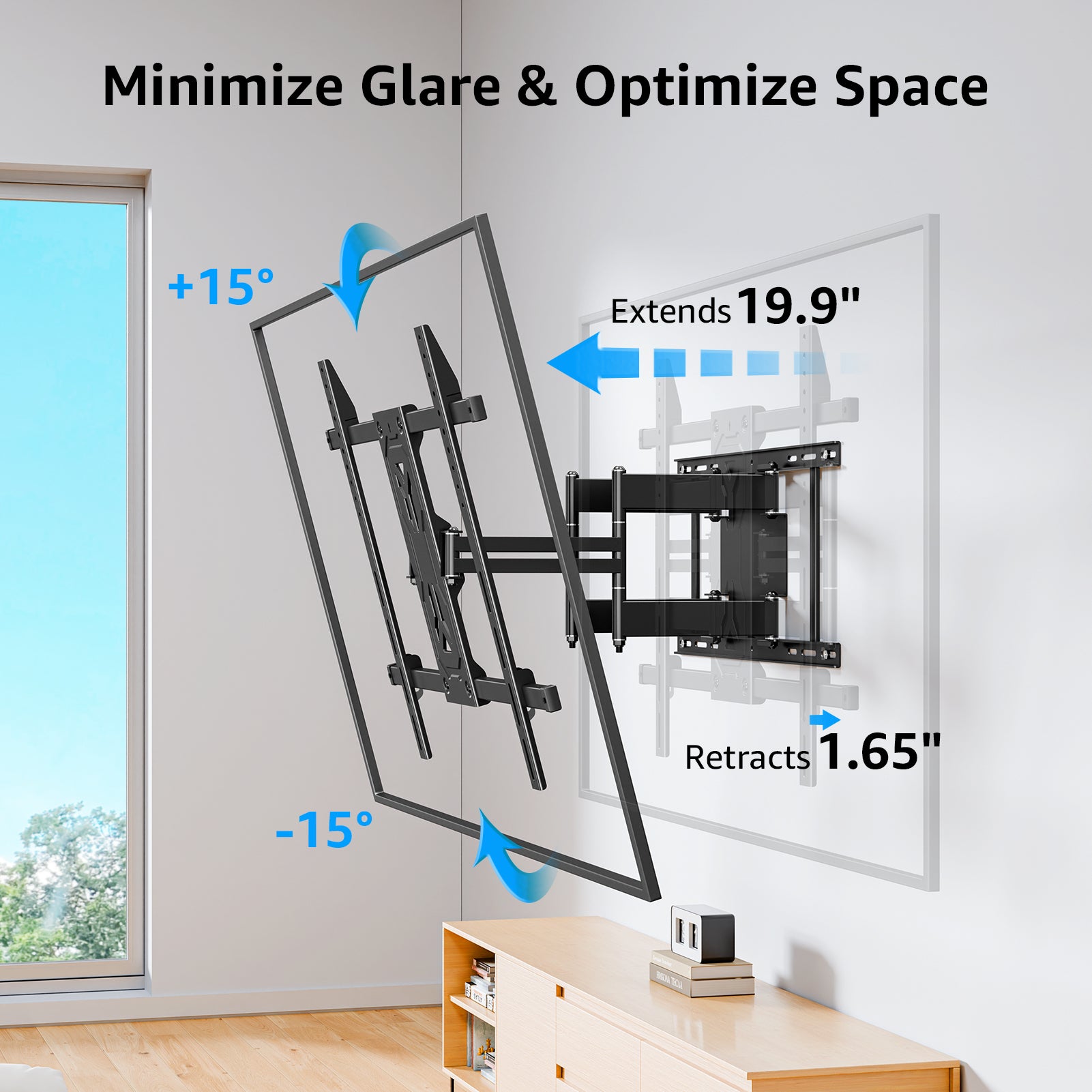 MOUNTUP Full Motion TV Wall Mount for 40"-110" TVs up to 250 lbs, 1.65" Slim TV Bracket with Articulating Arms Swivel Tilt, Heavy Duty Pre-Assembled Wall Mount, Max VESA 800x600mm, 12″-24″ Wood Studs