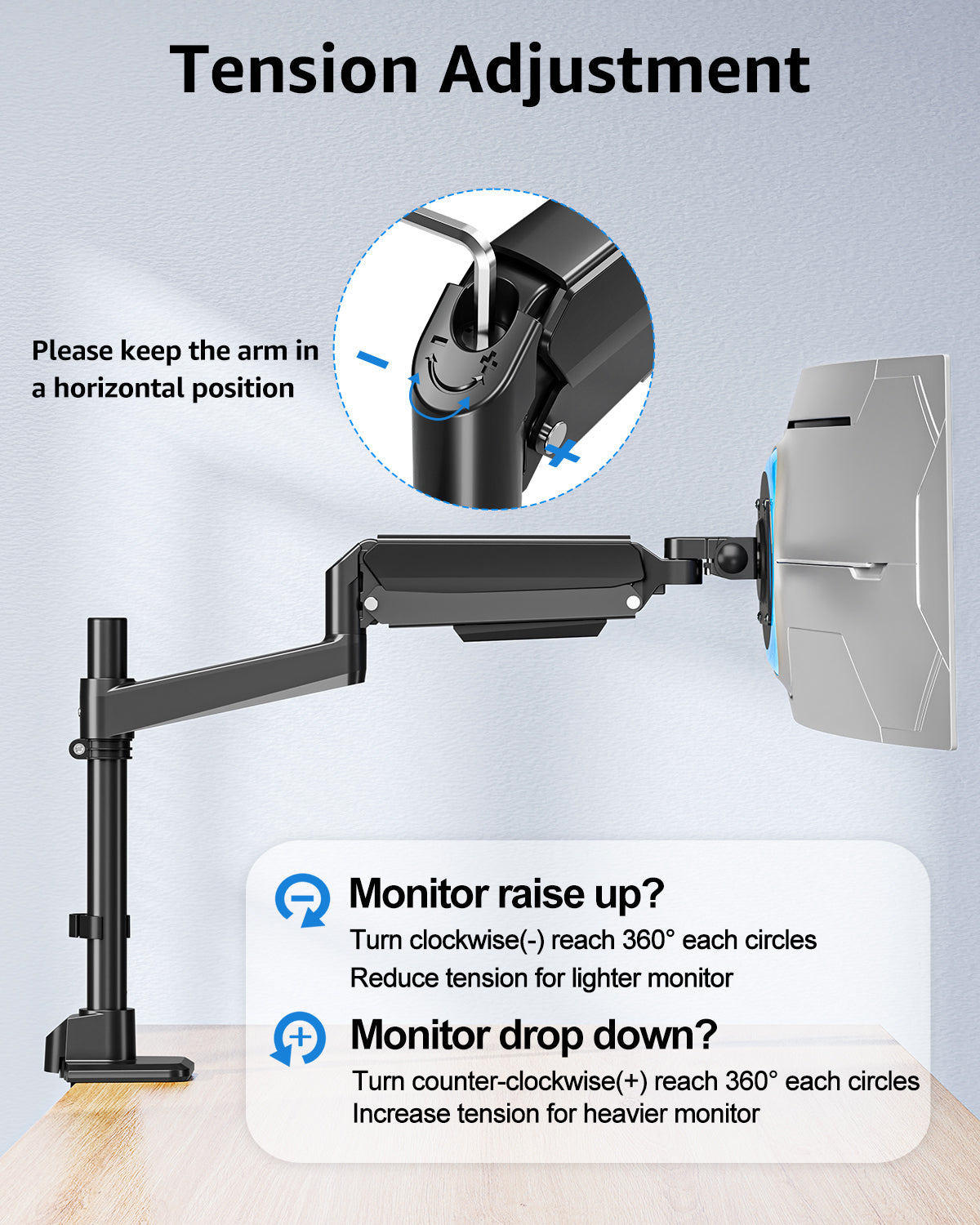 MOUNTUP Heavy Duty Monitor Arm Fits Max 49" Ultrawide Screens, Ultra Wide Monitor Arm Holds 4.4-44 lbs, Single Monitors Stand for Samsung Odyssey G9 and More, Gas Spring Height Adjustable, VESA Mount