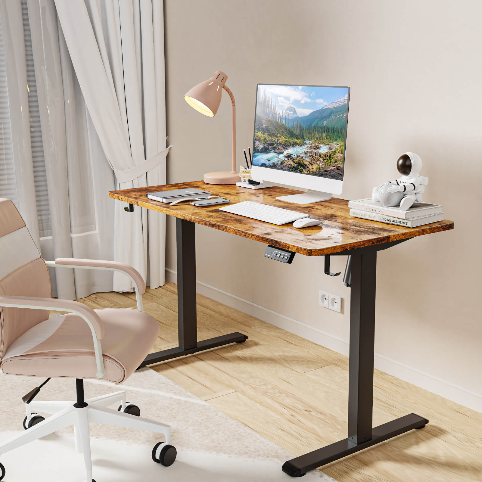 MOUNTUP 48x24" Electric Height Adjustable Standing Desk- Rustic Brown