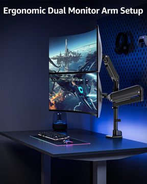 MOUNTUP Dual Monitor Stand for 49'' Curved Screen Stacking, Heavy Duty Dual Monitor Arm Holds 4.4 44 lbs, Vertical Stacked Monitors Desk Mount, Full Motion, Height Adjustable, VESA Mount 75/100