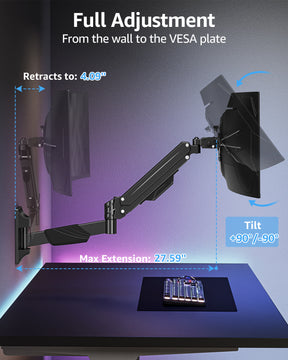 MOUNTUP Monitor Wall Mount for 17-43 Inch Curved Screens, Holds up to 33.1 lbs, Computer Monitor Wall Mount, Full Motion Wall Monitors Arm with VESA Extension Kit, 75x75 to 200x200 Vesa Mounts