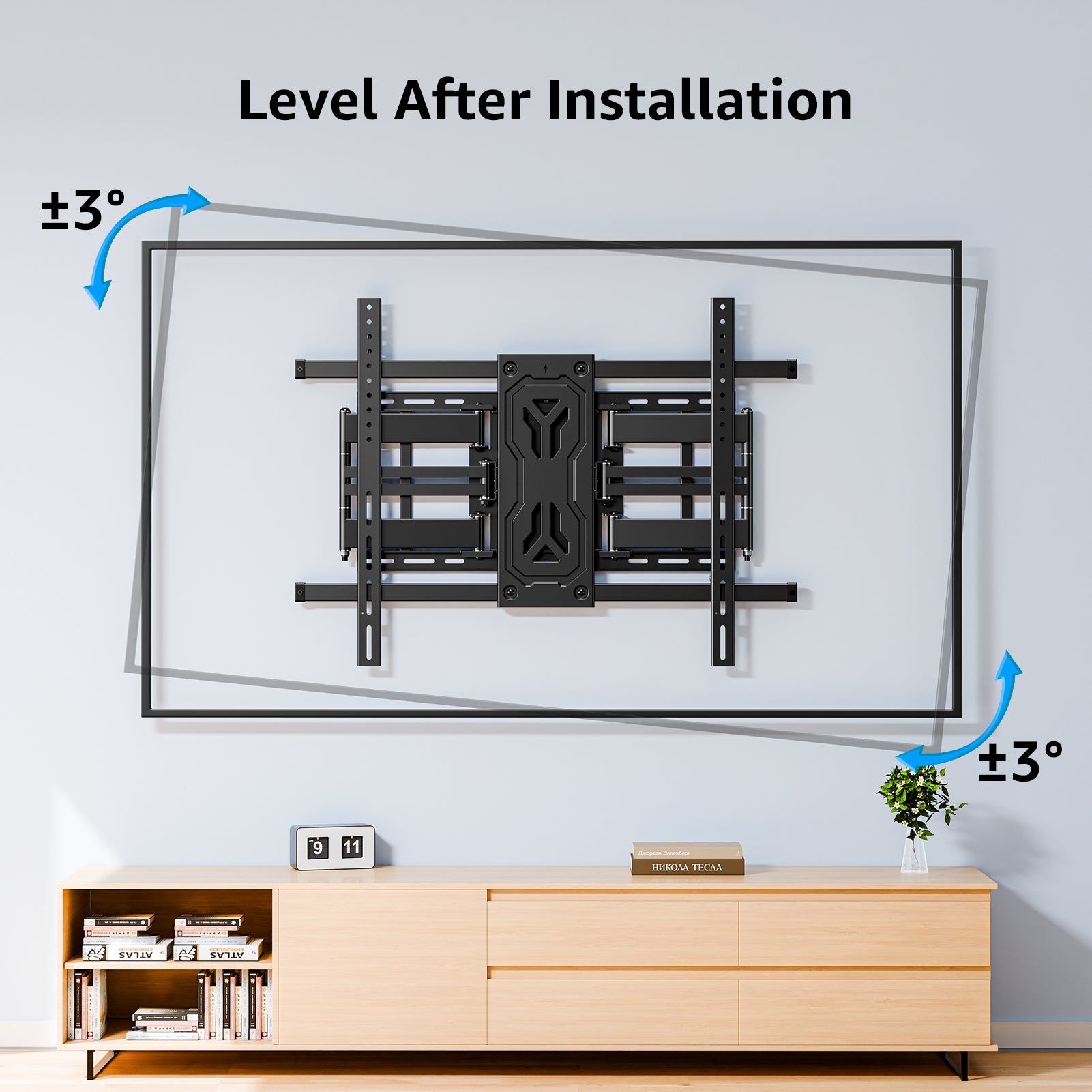 MOUNTUP Full Motion TV Wall Mount for 40"-110" TVs up to 250 lbs, 1.65" Slim TV Bracket with Articulating Arms Swivel Tilt, Heavy Duty Pre-Assembled Wall Mount, Max VESA 800x600mm, 12″-24″ Wood Studs