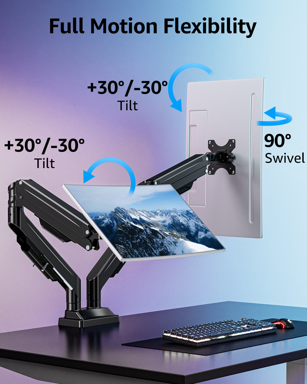 MOUNTUP Dual Monitor Stand for Max 43 inch Screens, Ultrawide Monitor Arm Height Adjustable, Heavy Duty Dual Monitor Mount, Full Motion Premium Gas Spring Arm, Holds up to 33 lbs, VESA Desk Mount