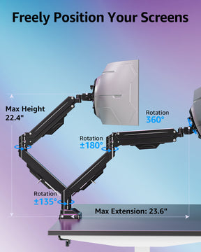 MOUNTUP Dual Monitor Stand for Max 43 inch Screens, Ultrawide Monitor Arm Height Adjustable, Heavy Duty Dual Monitor Mount, Full Motion Premium Gas Spring Arm, Holds up to 33 lbs, VESA Desk Mount
