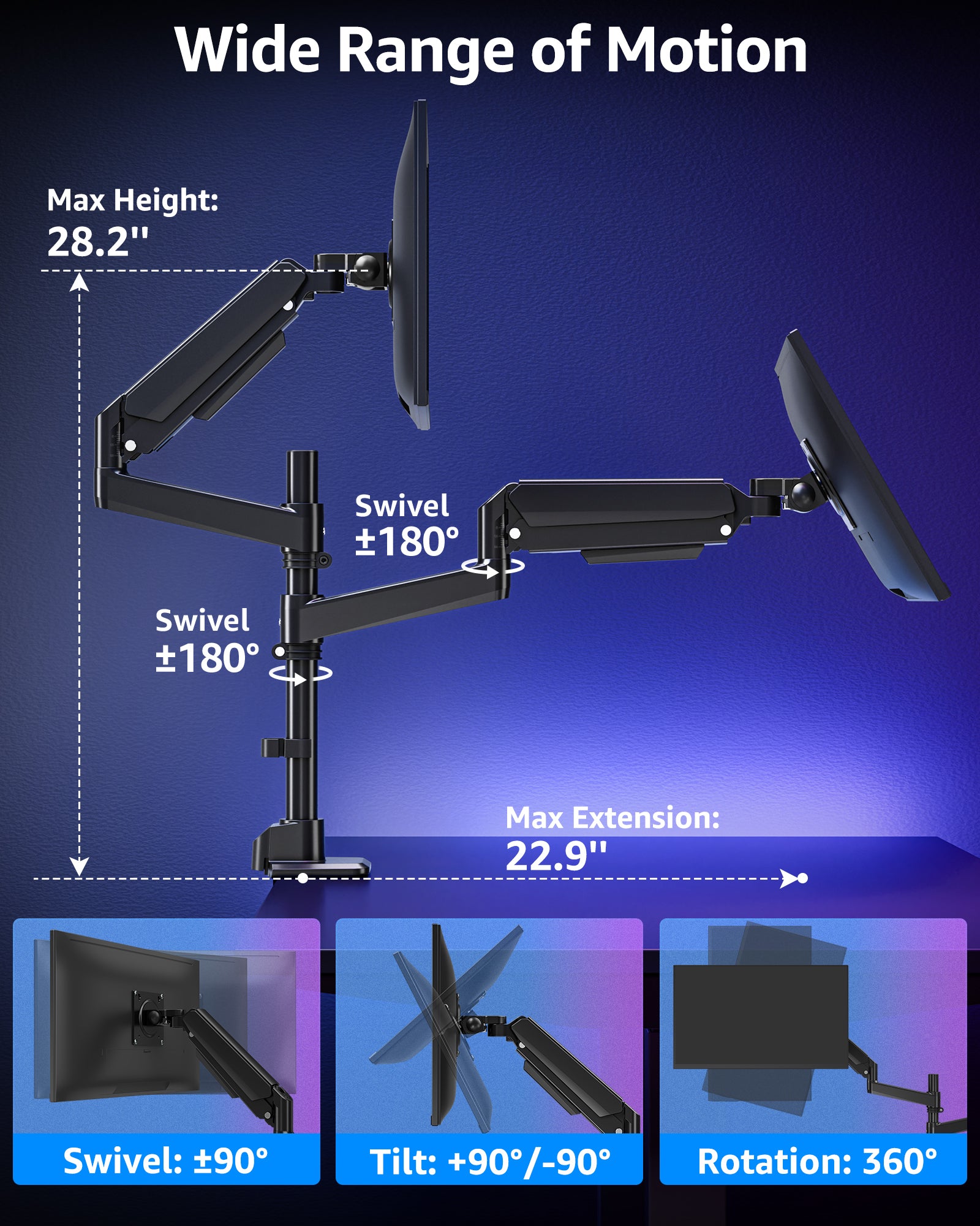 MOUNTUP Dual Monitor Stand for 49'' Curved Screen Stacking, Heavy Duty Dual Monitor Arm Holds 4.4 44 lbs, Vertical Stacked Monitors Desk Mount, Full Motion, Height Adjustable, VESA Mount 75/100