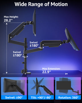 MOUNTUP Dual Monitor Stand for 49'' Curved Screen Stacking, Heavy Duty Dual Monitor Arm Holds 4.4 44 lbs, Vertical Stacked Monitors Desk Mount, Full Motion, Height Adjustable, VESA Mount 75/100