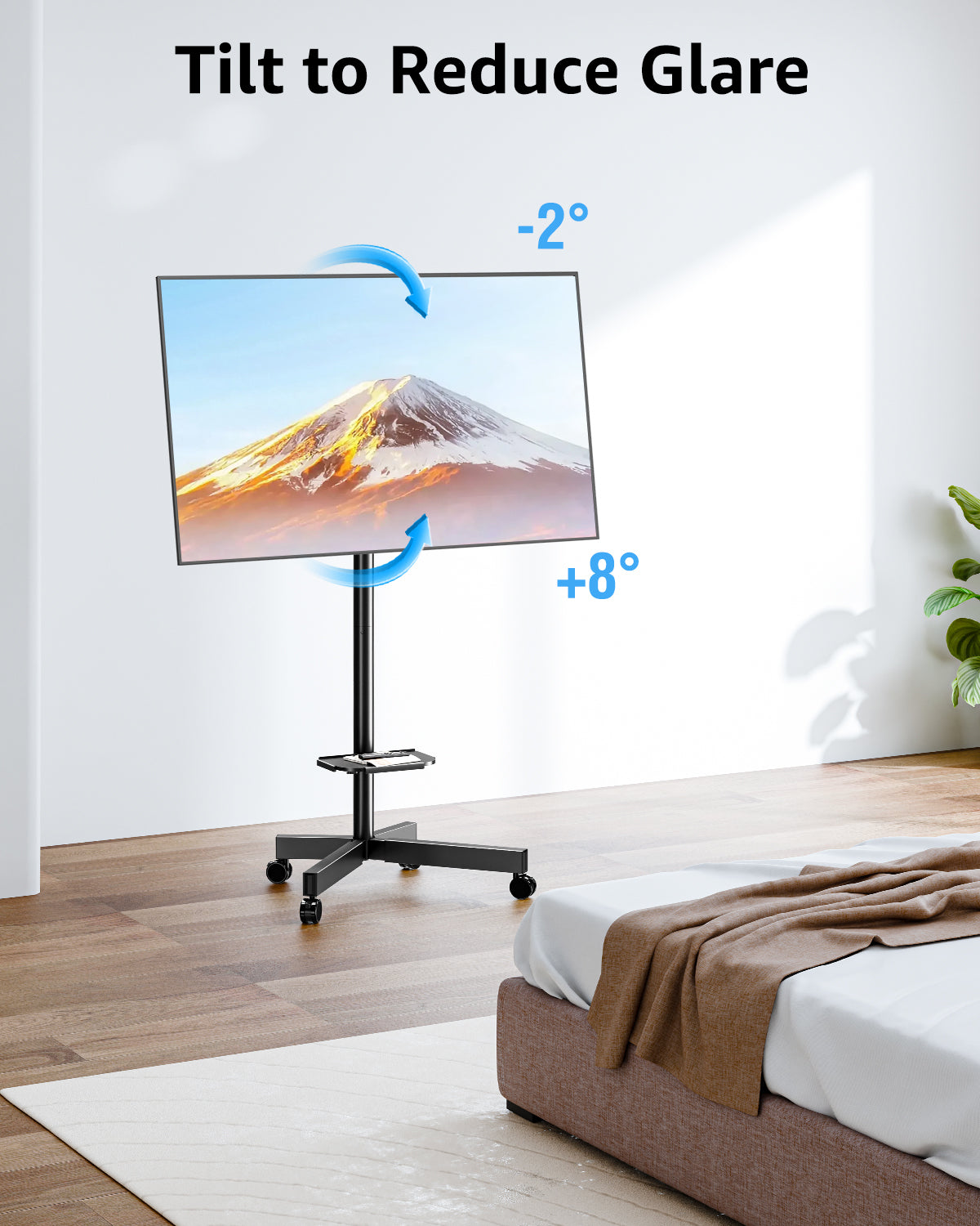 MOUNTUP Mobile TV Cart Rolling TV Stand for 23-60 inch TVs, Tilting & Rotating Mount, 90°Portrait to Landscape, Height Adjustable Portable TV Stand with Wheels,Max VESA 400x400mm, MU1114-B