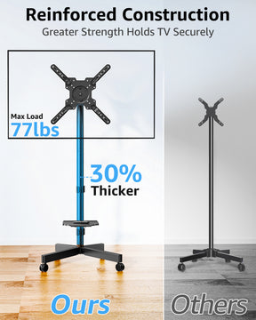 MOUNTUP Mobile TV Cart Rolling TV Stand for 23-60 inch TVs, Tilting & Rotating Mount, 90°Portrait to Landscape, Height Adjustable Portable TV Stand with Wheels,Max VESA 400x400mm, MU1114-B