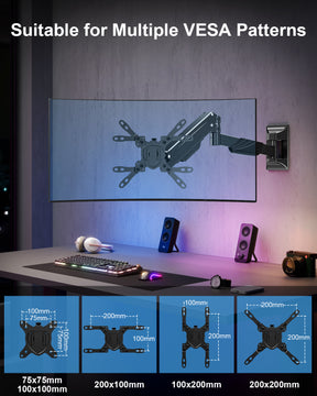 MOUNTUP Monitor Wall Mount for 17-43 Inch Curved Screens, Holds up to 33.1 lbs, Computer Monitor Wall Mount, Full Motion Wall Monitors Arm with VESA Extension Kit, 75x75 to 200x200 Vesa Mounts