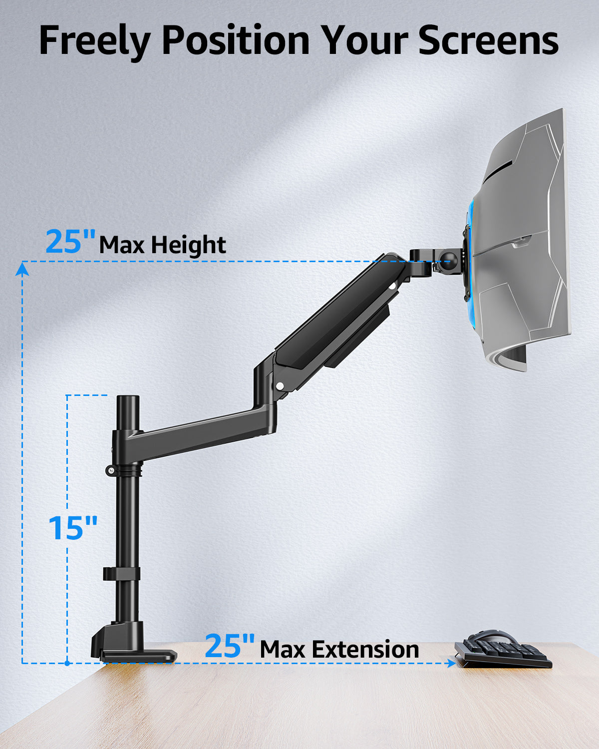 MOUNTUP Heavy Duty Monitor Arm Fits Max 49" Ultrawide Screens, Ultra Wide Monitor Arm Holds 4.4-44 lbs, Single Monitors Stand for Samsung Odyssey G9 and More, Gas Spring Height Adjustable, VESA Mount