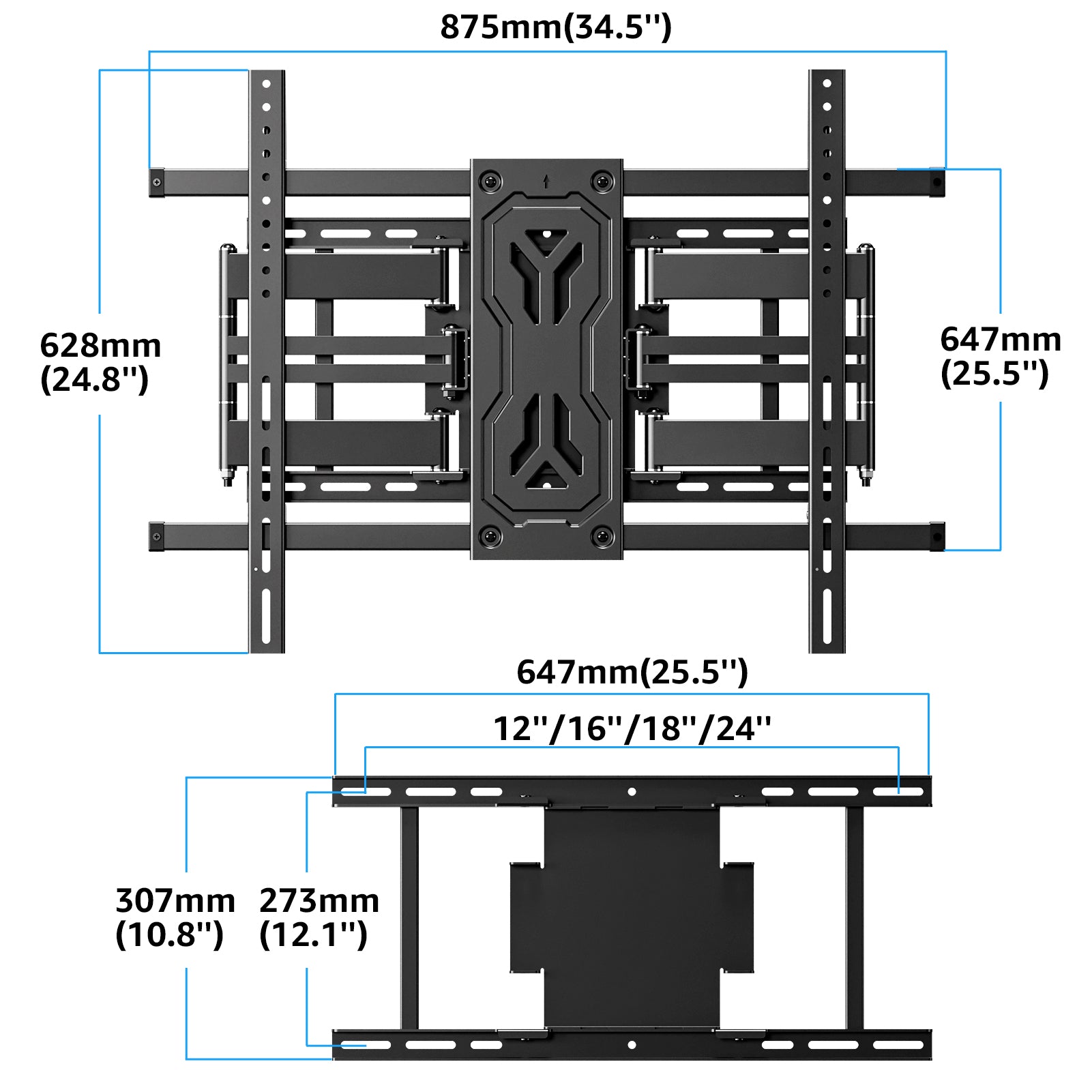 MOUNTUP Full Motion TV Wall Mount for 40"-110" TVs up to 250 lbs, 1.65" Slim TV Bracket with Articulating Arms Swivel Tilt, Heavy Duty Pre-Assembled Wall Mount, Max VESA 800x600mm, 12″-24″ Wood Studs