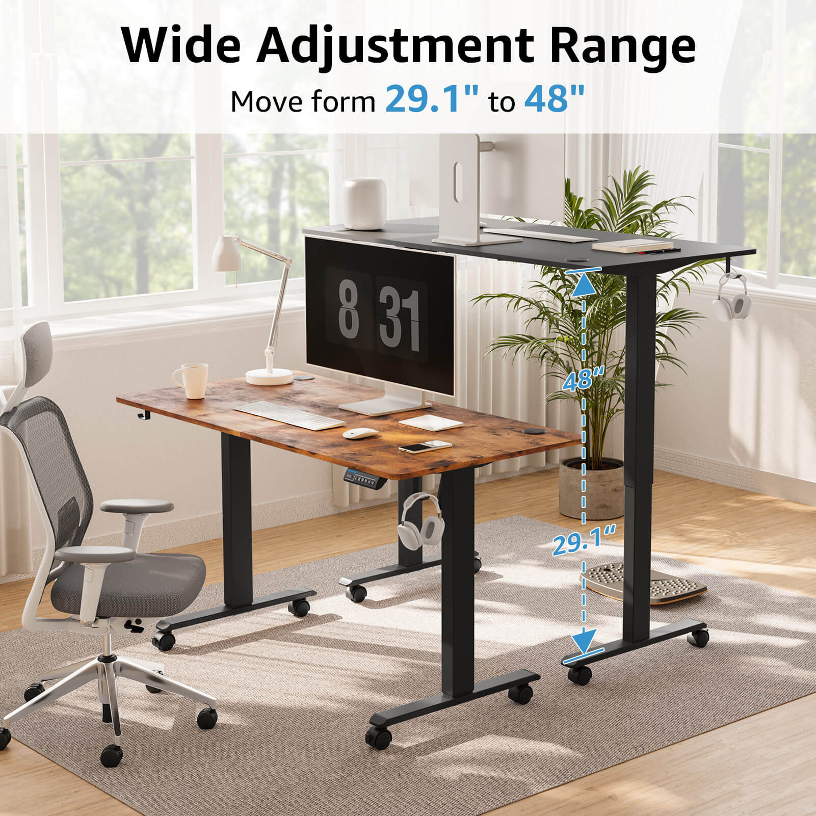 Electric Height Adjustable Standing Desk - Black