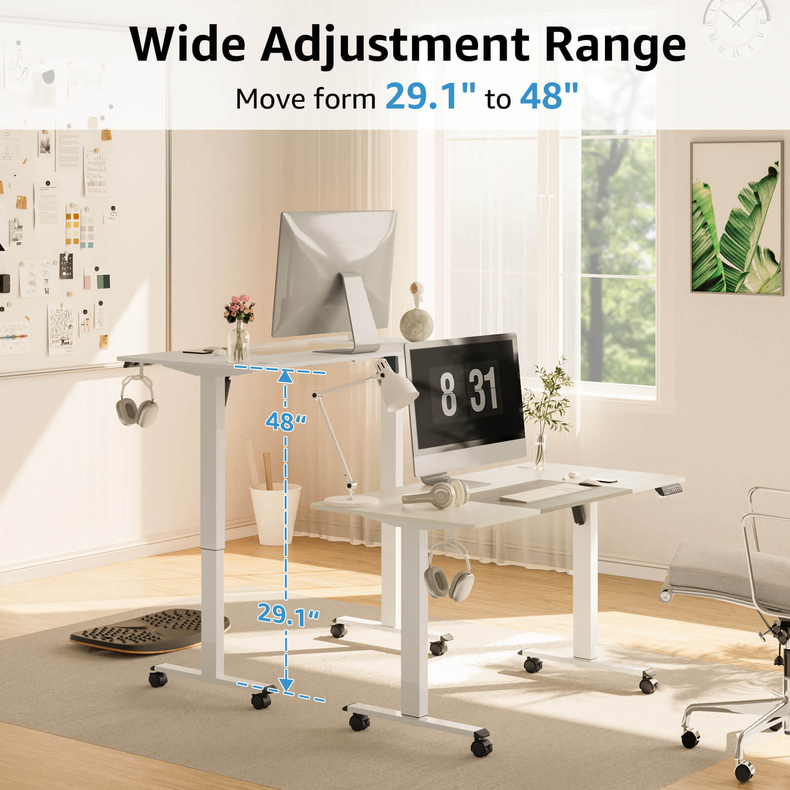 Electric Height Adjustable Standing Desk - White & Oak