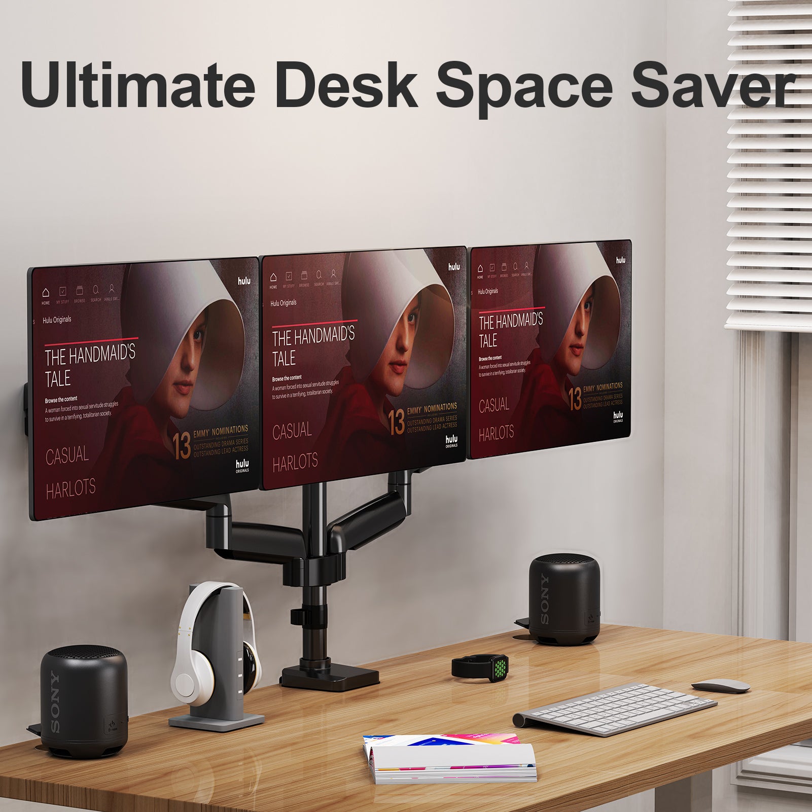 Full Motion Triple Monitor Desk Mount for Max 32'' Monitors MUM-8004A