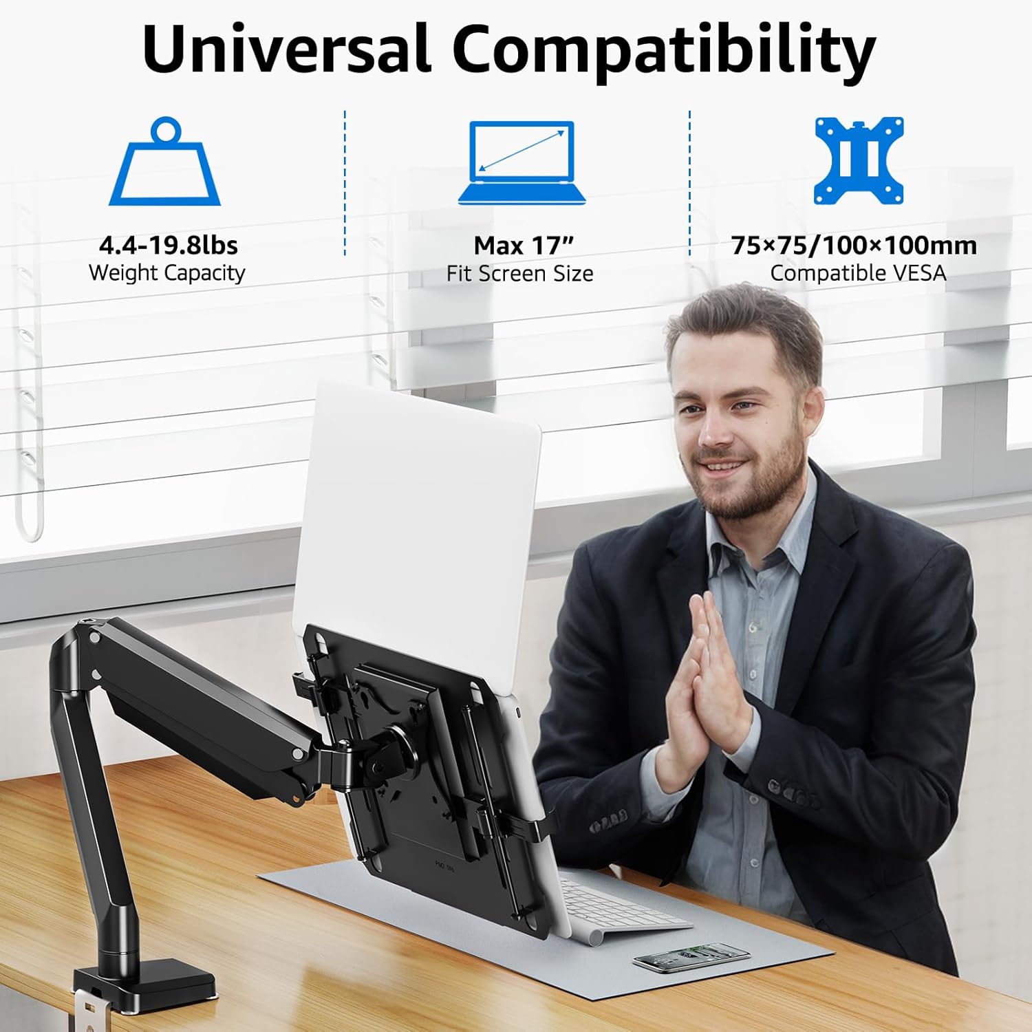 MOUNTUP Laptop Stand for Desk, 2-in-1 Monitor Mount with Laptop Tray Holds up to 19.8lbs, Adjustable Laptops Arm Mount for Max 17" Notebook & 32" Monitor, Laptops Desk Arm with Clamp/Grommet