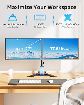 View Free Dual Monitor Desk Stand for Max 27'' Monitors VF1002