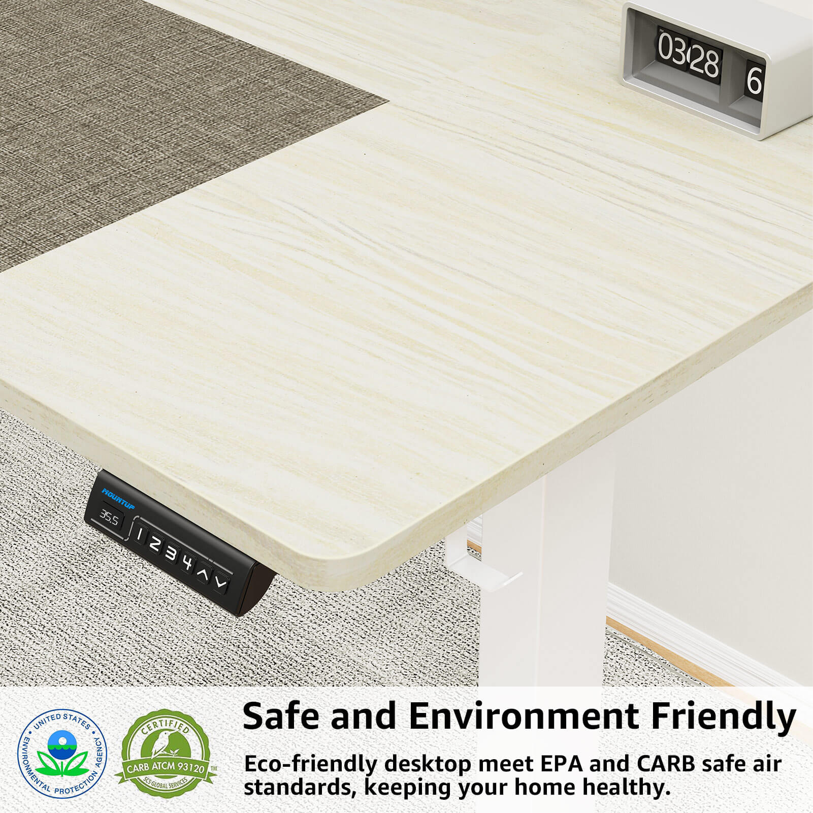 Electric Height Adjustable Standing Desk - White & Grey