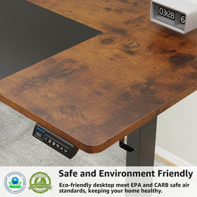 Electric Height Adjustable Standing Desk - Black & Rustic Brown