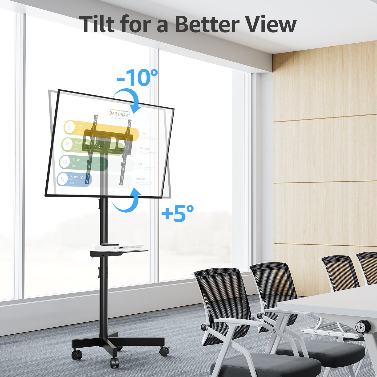 MOUNTUP Rolling TV Stand Mobile TV Cart for 23-60” TVs, Portable TV Floor Stand with Wheels for 27 32 43 50 55 inch Flat/Curved TVs, Height Adjustable, Tilting Mount, Max VESA 400x400mm, MU1117