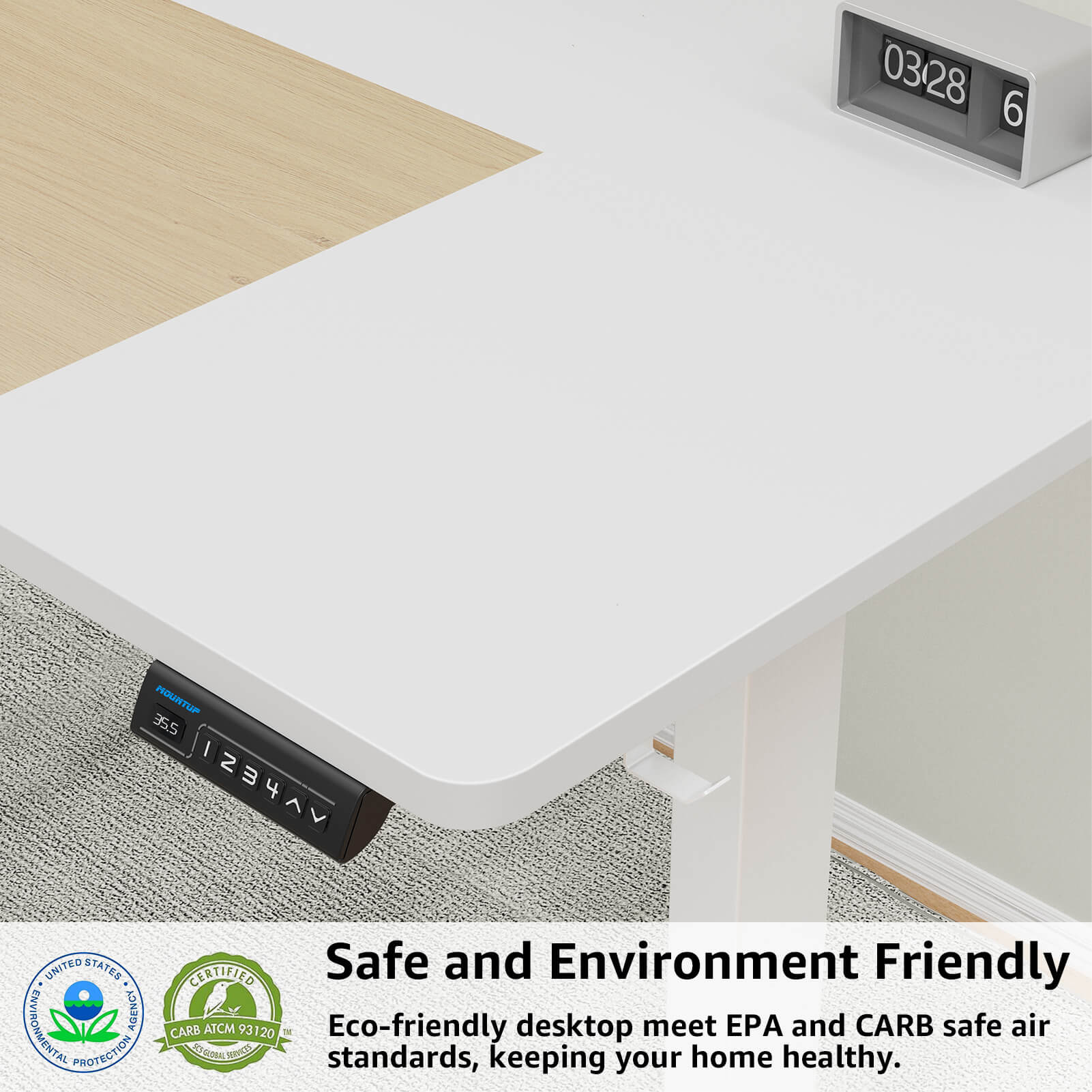 Electric Height Adjustable Standing Desk - White & Oak