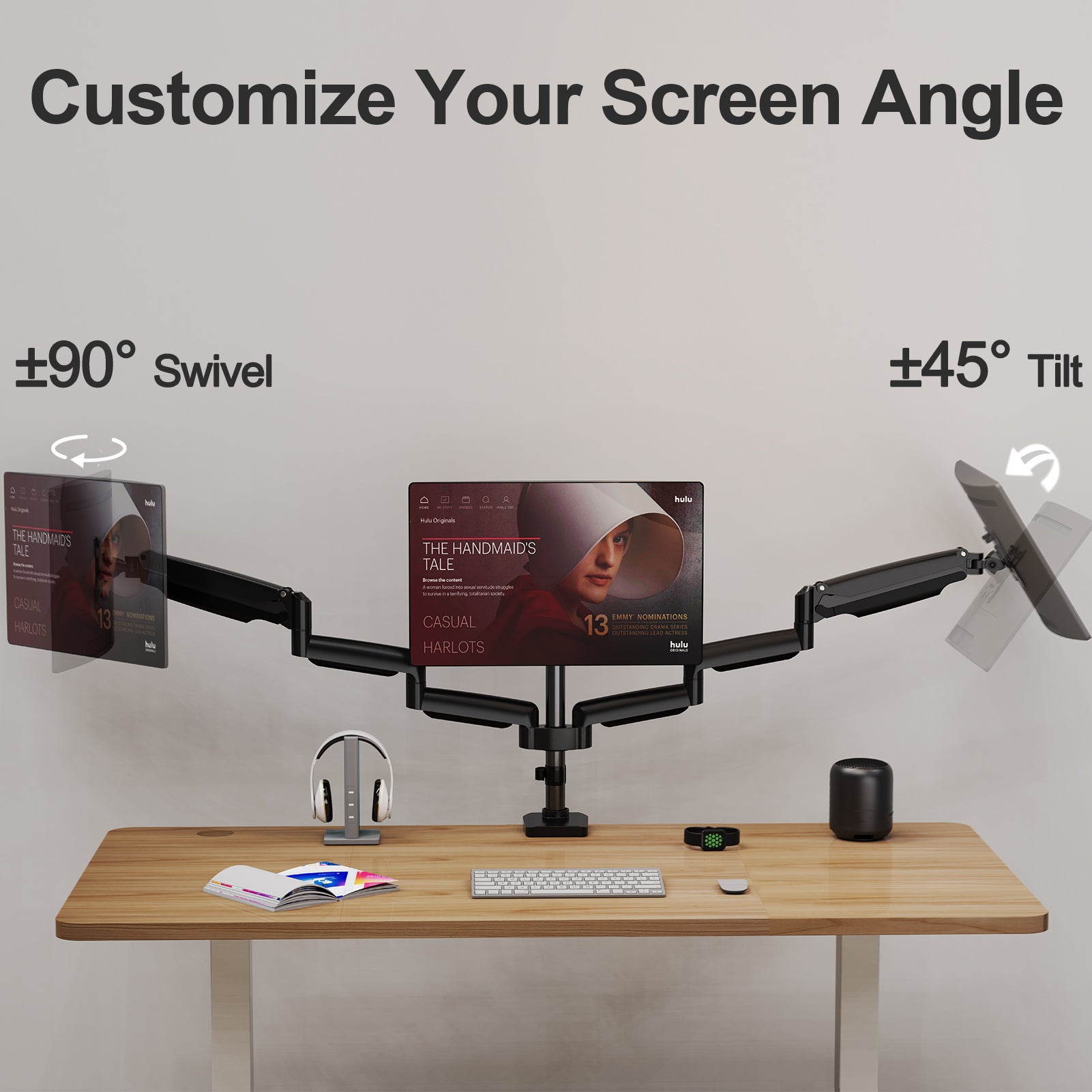 Full Motion Triple Monitor Desk Mount for Max 32'' Monitors MUM-8004A