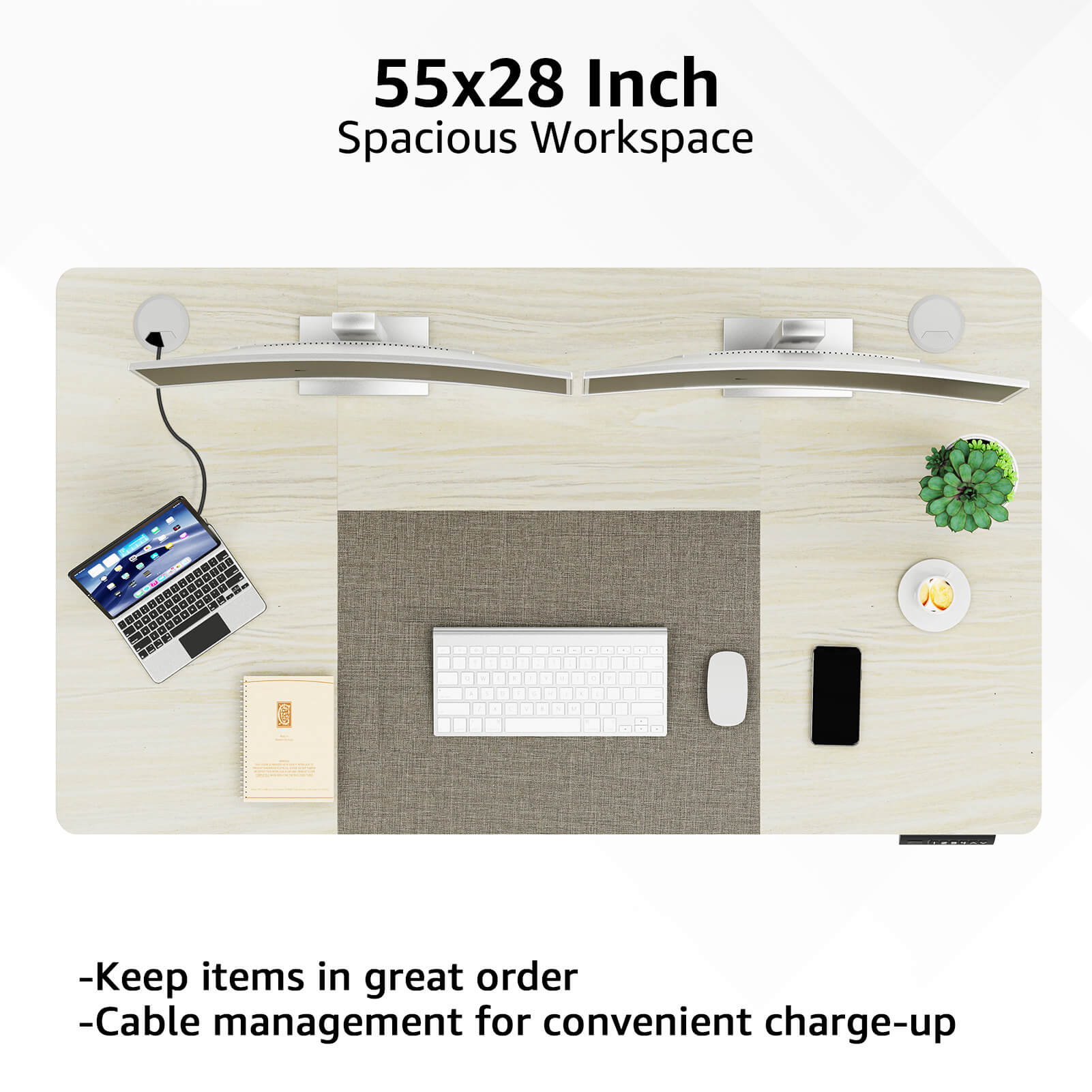 Electric Height Adjustable Standing Desk - White & Grey