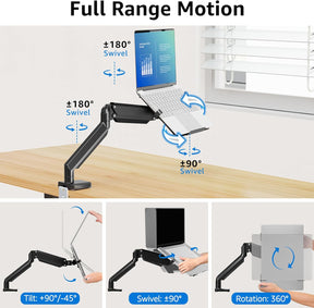 MOUNTUP Laptop Stand for Desk, 2-in-1 Monitor Mount with Laptop Tray Holds up to 19.8lbs, Adjustable Laptops Arm Mount for Max 17" Notebook & 32" Monitor, Laptops Desk Arm with Clamp/Grommet