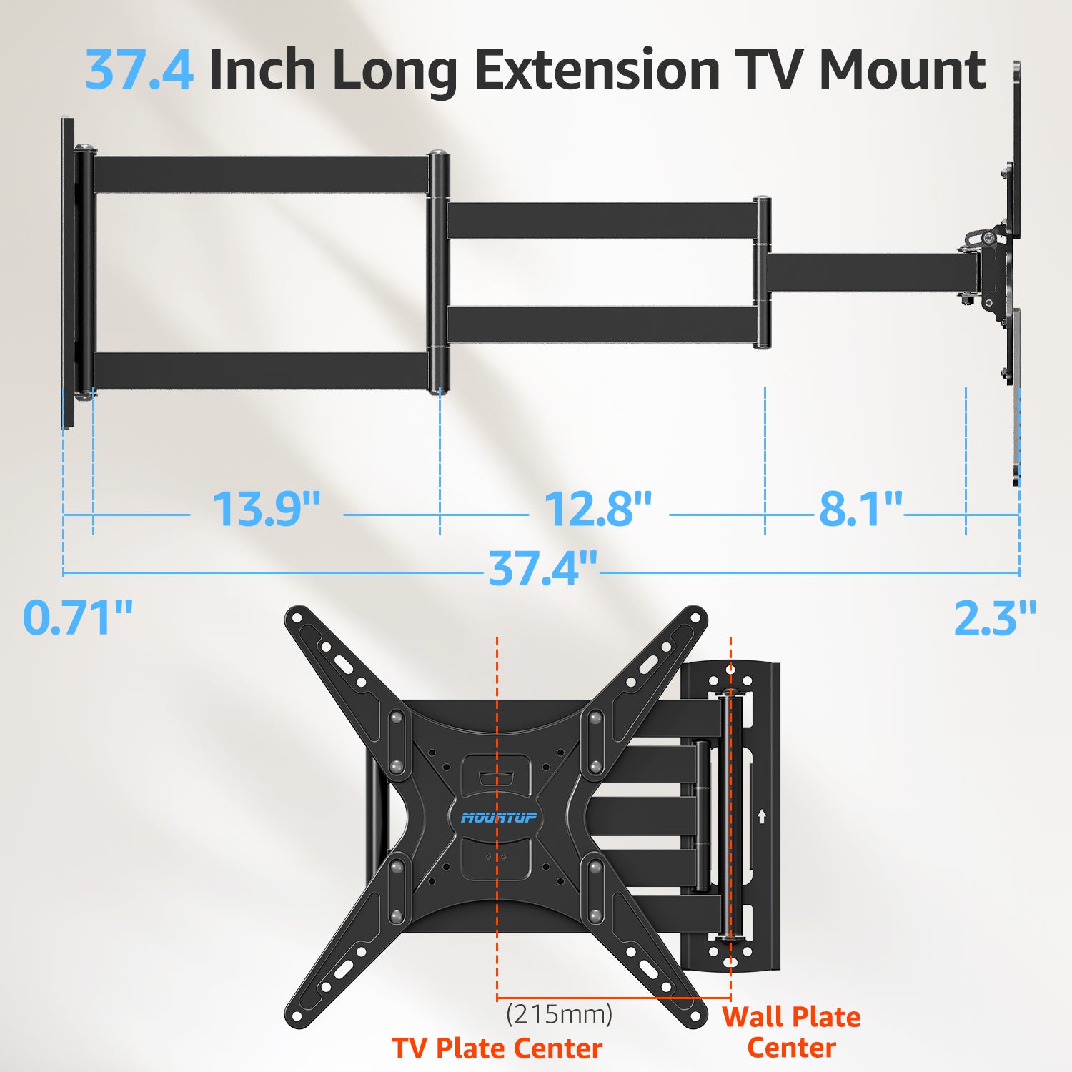 MOUNTUP Outdoor Long Arm TV Wall Mount for 26-65" TVs, Waterproof & Rustproof Outside Full Motion Bracket with Stainless Steel Screws, 37.4'' Long Extension Corner TV Mount Hold 77 lbs, VESA 400x400mm