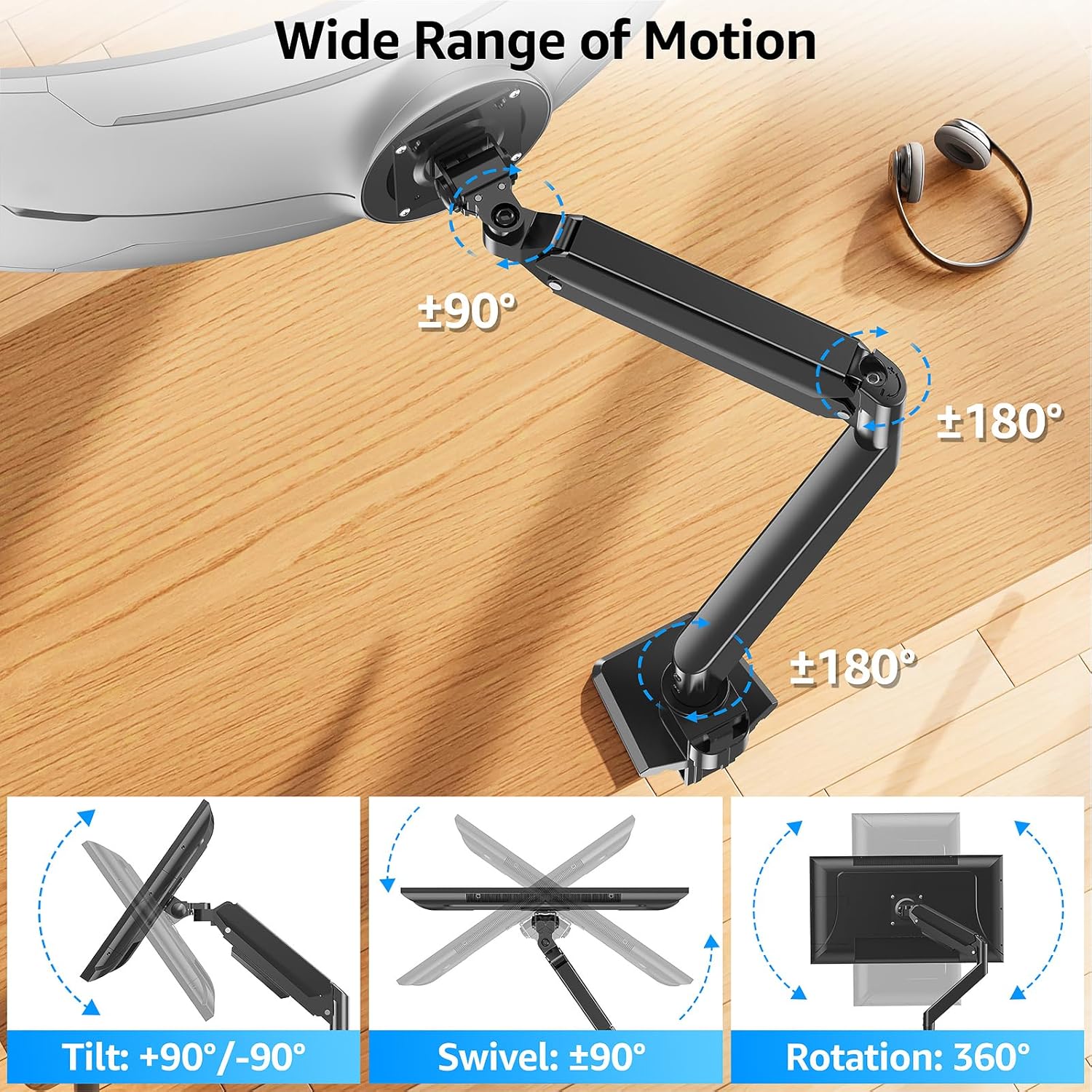 MOUNTUP Heavy Duty Monitor Arm for 49 inches, 44 lbs Curved Screens MU3227