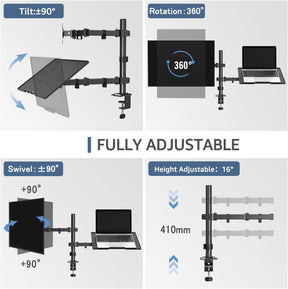 Monitor Mount with Laptop Tray for 13''-27'' Monitors Laptop Mount for Max 17" Notebook