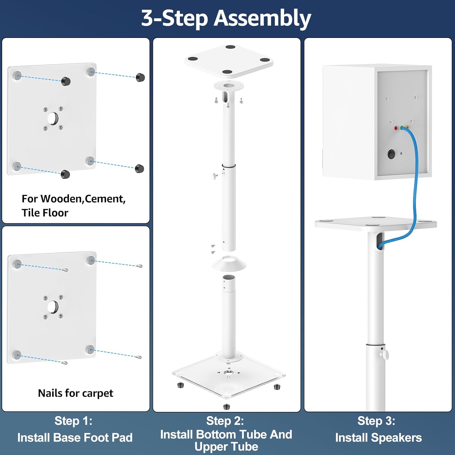 MOUNTUP Universal 28.3" to 37.4" Height Adjustable Floor Speaker Stands MU9132W-L