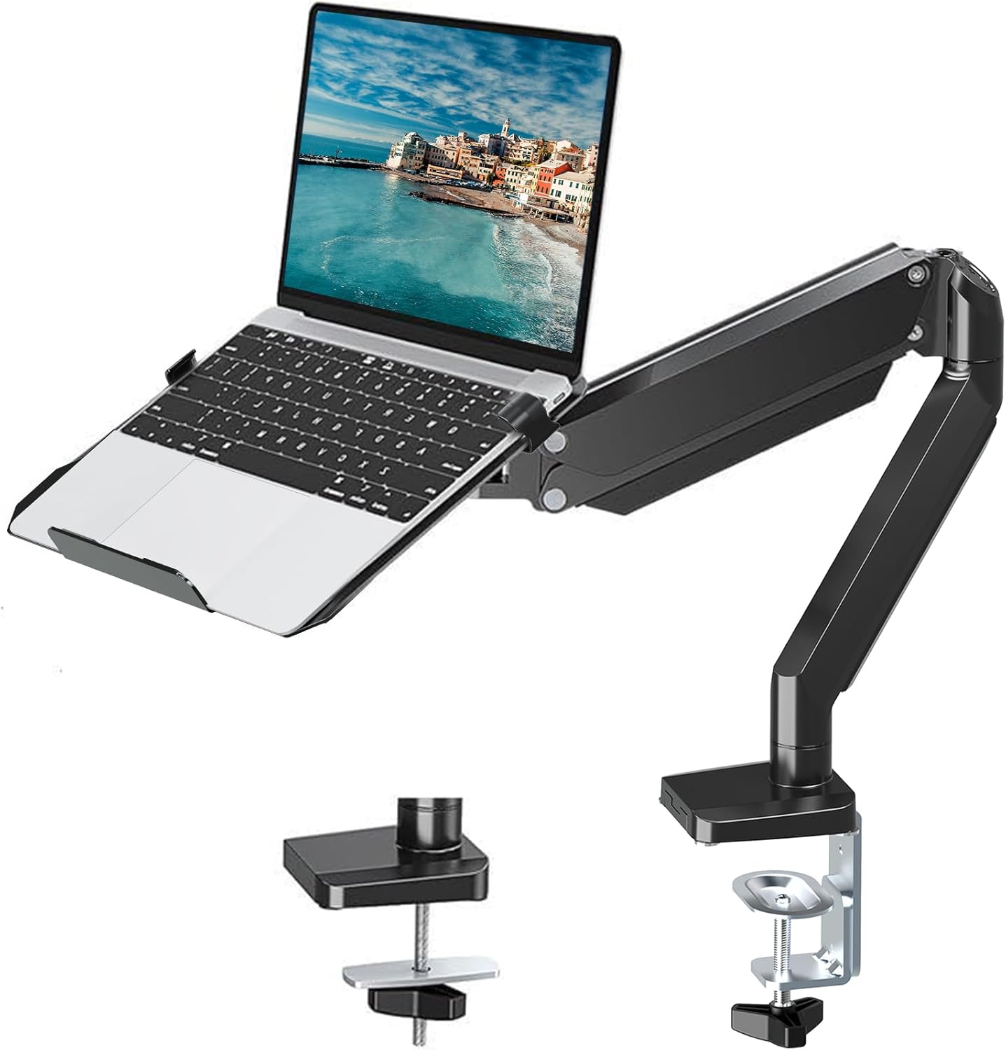 MOUNTUP Laptop Stand for Desk, 2-in-1 Monitor Mount with Laptop Tray Holds up to 19.8lbs, Adjustable Laptops Arm Mount for Max 17" Notebook & 32" Monitor, Laptops Desk Arm with Clamp/Grommet