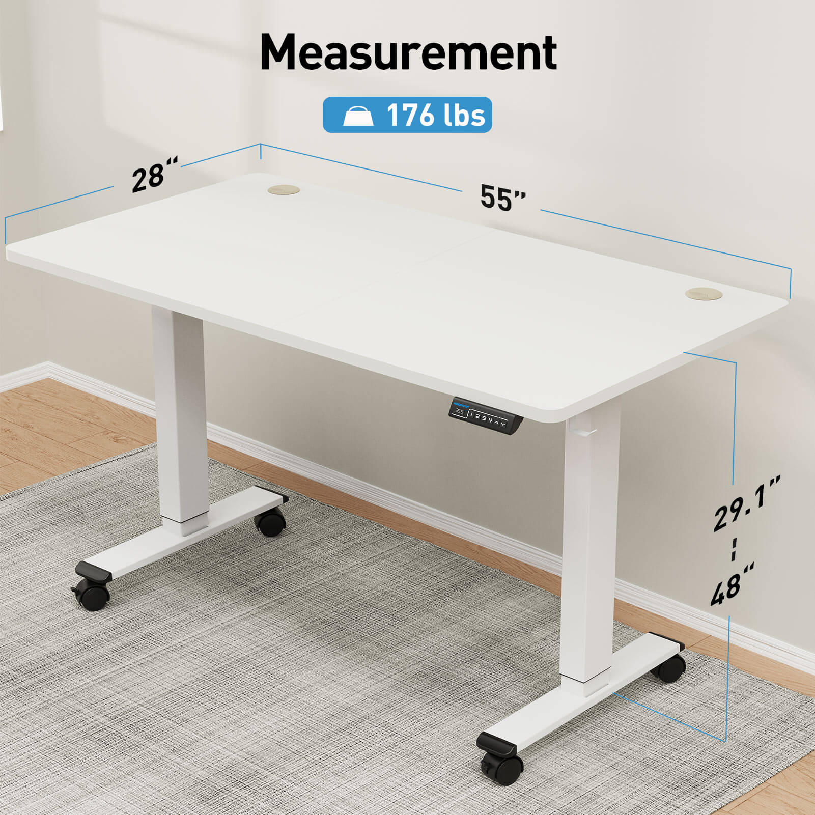 Electric Height Adjustable Standing Desk - White