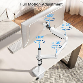 MOUNTUP Single Monitor Desk Mount, Monitor Mount for 13-32 inch, Long Arm Full-Motion Monitors Stand Holds Max 19.8lbs, Height Adjustable Gas Spring Monitors Arm with C-Clamp＆Grommet Base, White