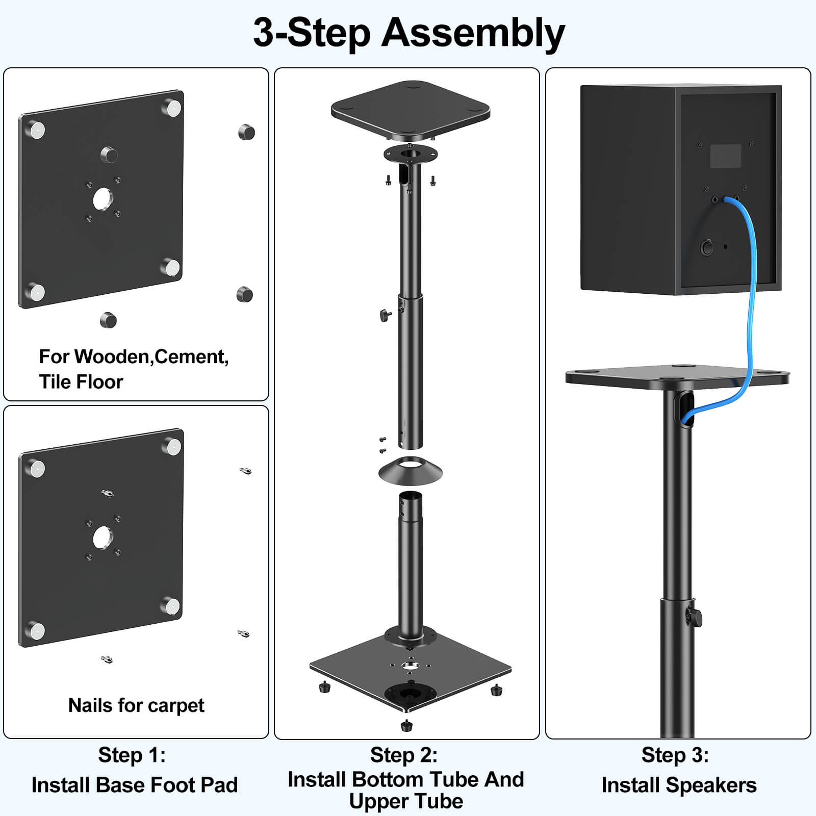 View Free Universal Speakers Stands Pair 28.3" to 37.4" Height Adjustable Audio Stand VF9132-L