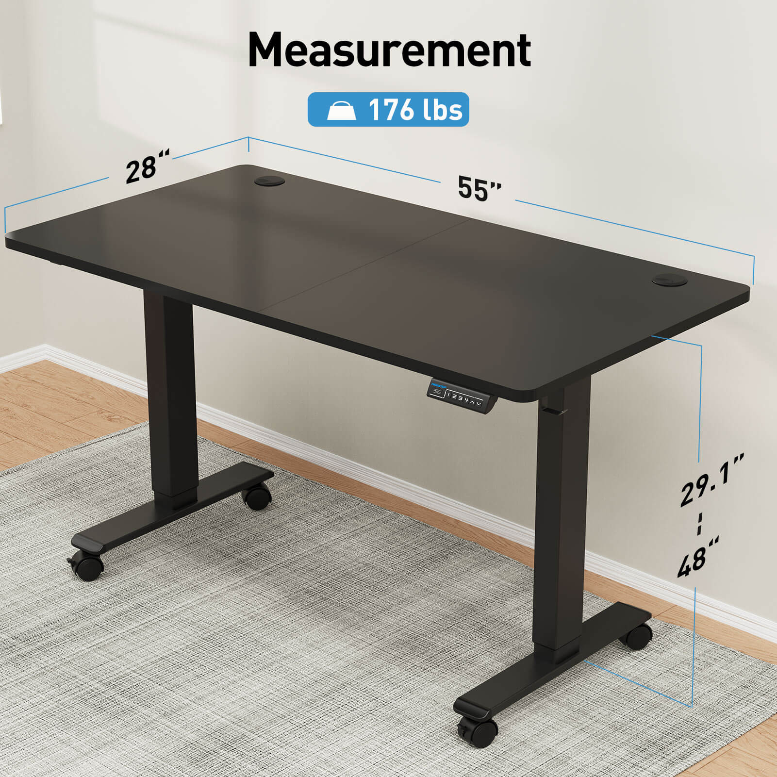 Electric Height Adjustable Standing Desk - Black
