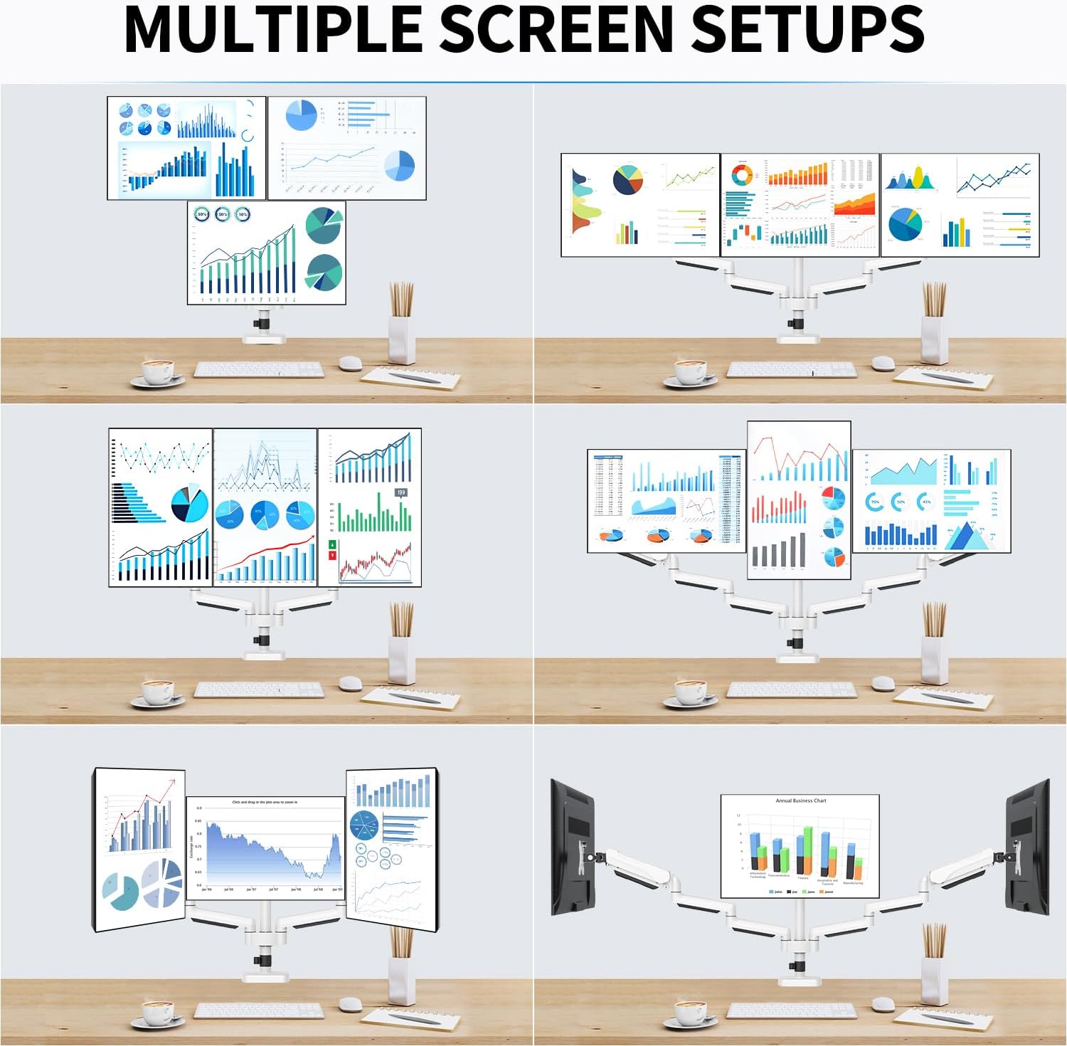 MOUNTUP Triple Monitor Stand Mount - 3 Monitors Desk Mount for Computer Screens Up to 27 inch, Triple Monitor Arm with Gas Spring, Heavy Duty Monitors Stand, Each Arm Holds Up to 19.8 lbs, White