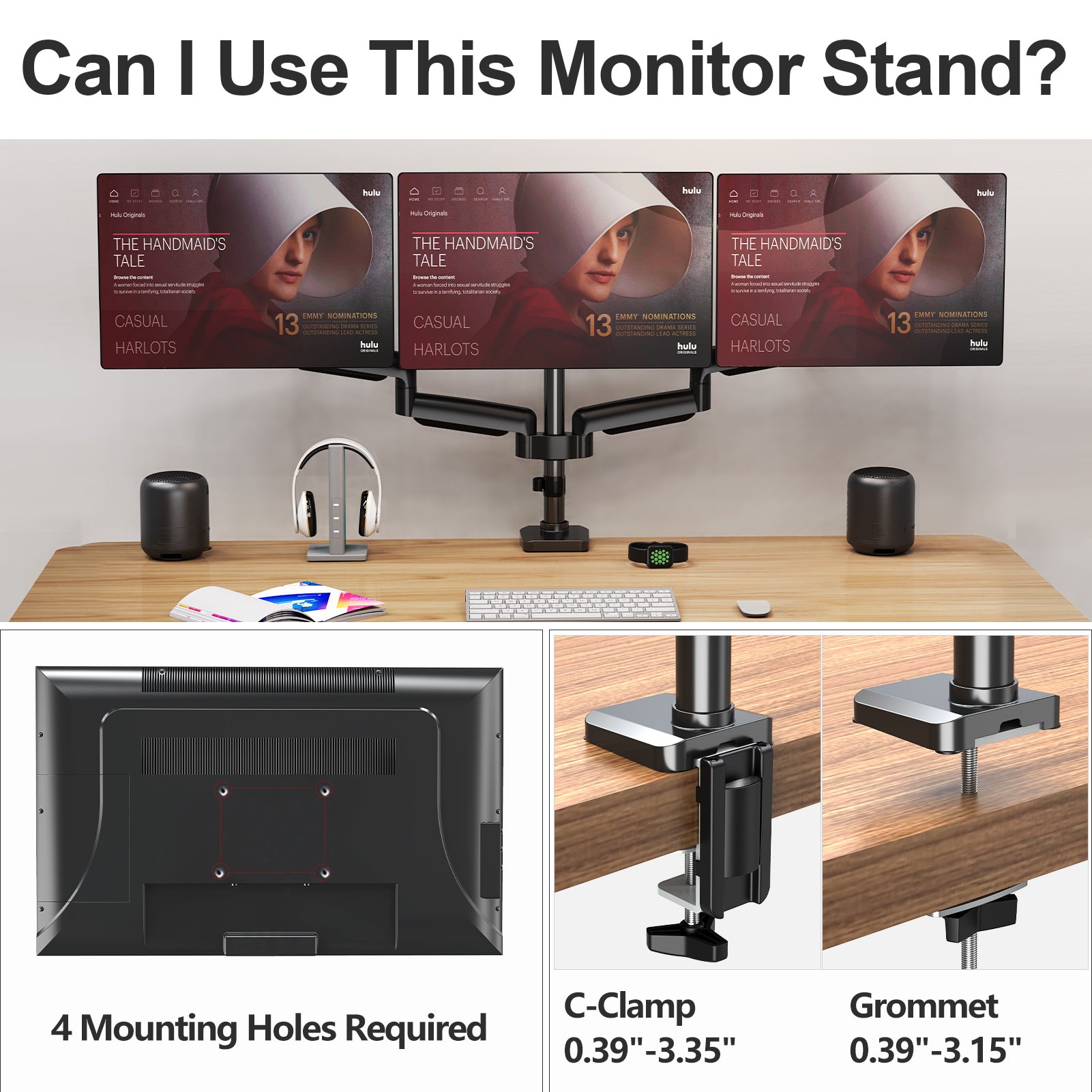 Full Motion Triple Monitor Desk Mount for Max 32'' Monitors MUM-8004A