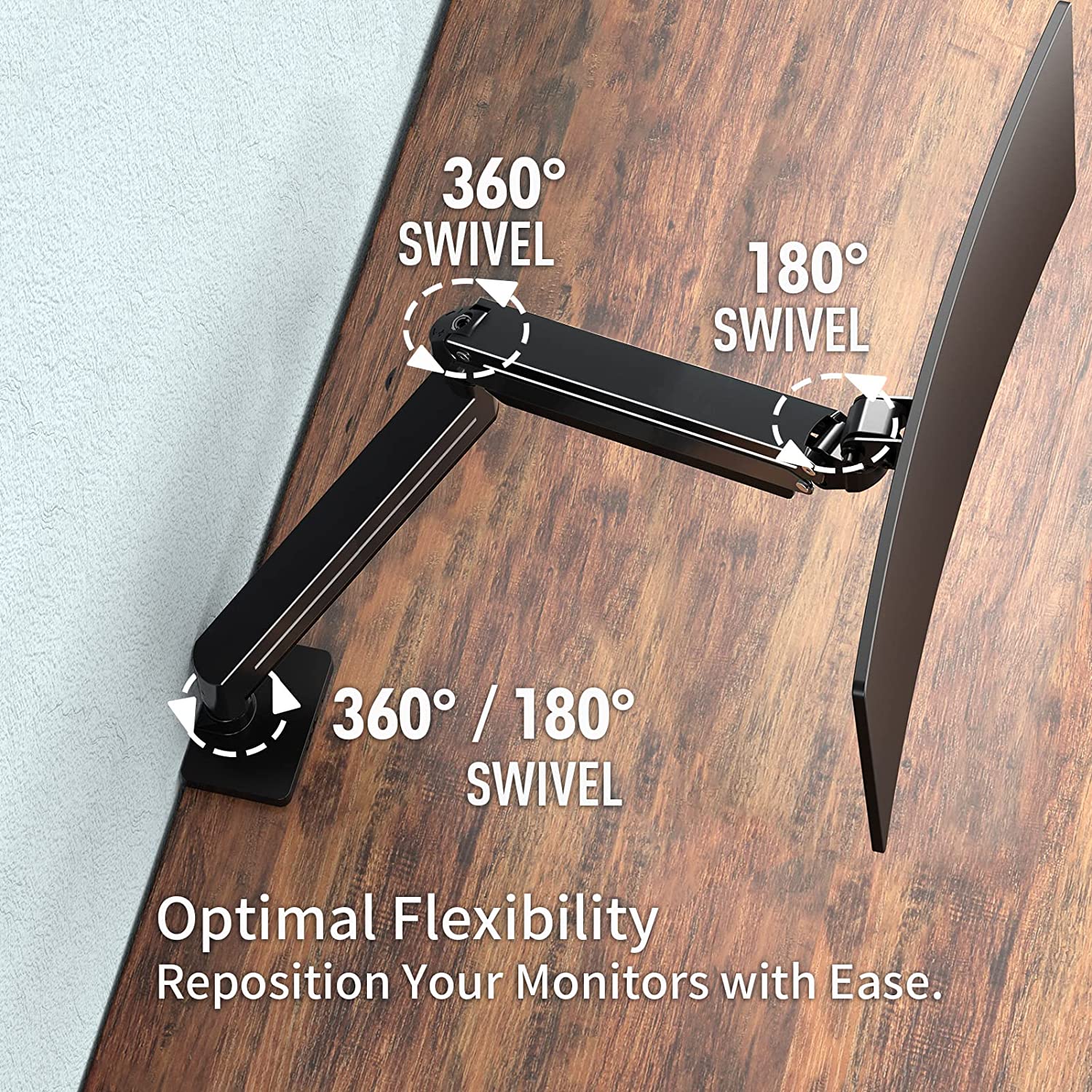 full motion single monitor arm provides optimal viewing flexibility