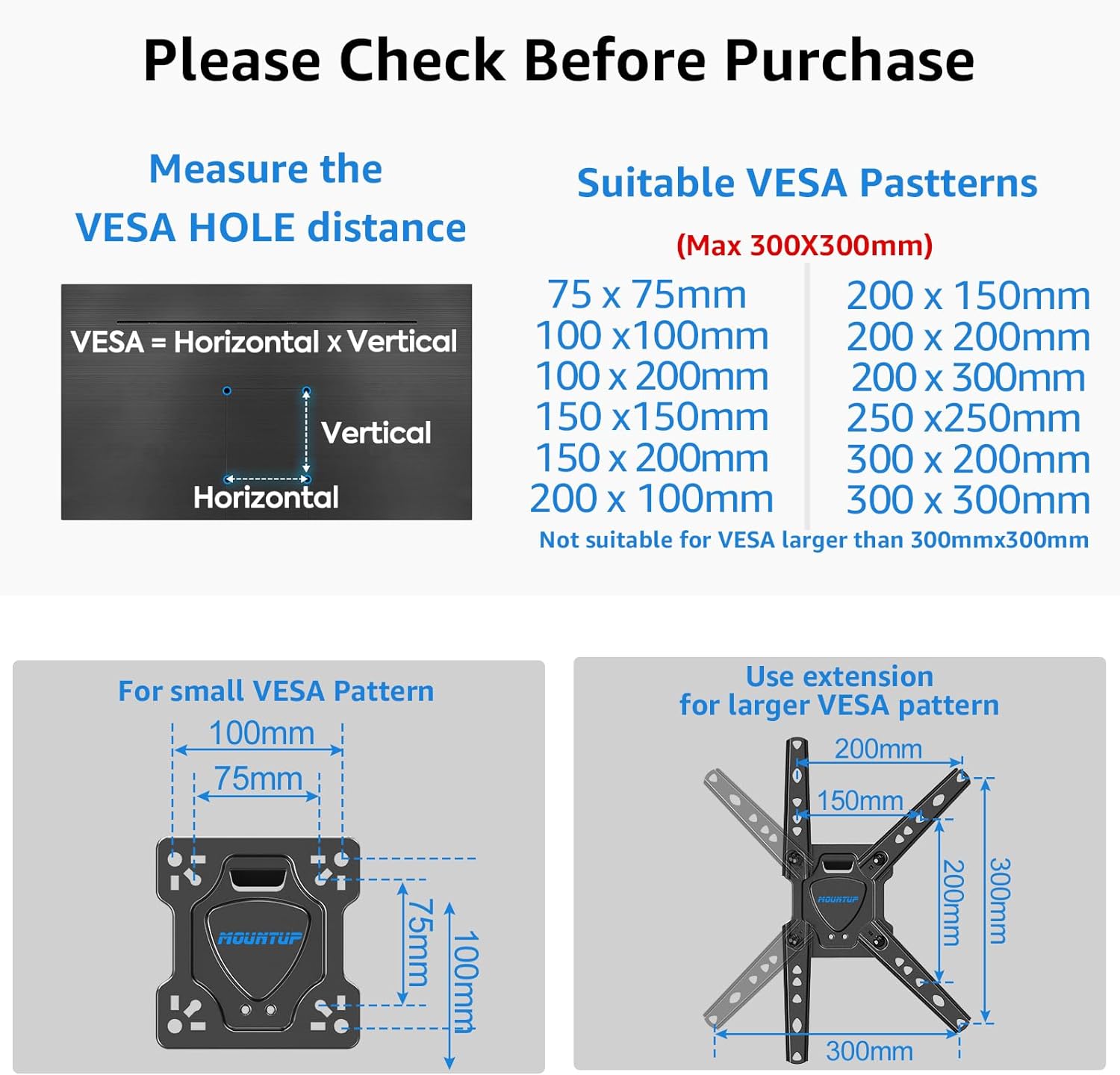 MOUNTUP Full Motion TV Wall Mount for Most 26-50 Inch TVs VESA Pattern