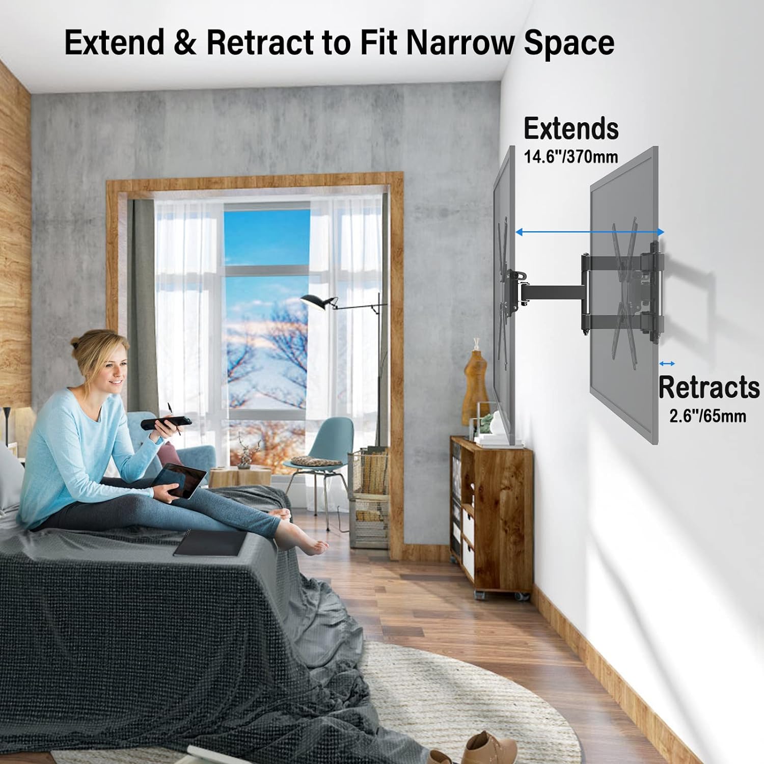 MOUNTUP Full Motion TV Wall Mount for Most 26-50 Inch TVs Extend & Retract