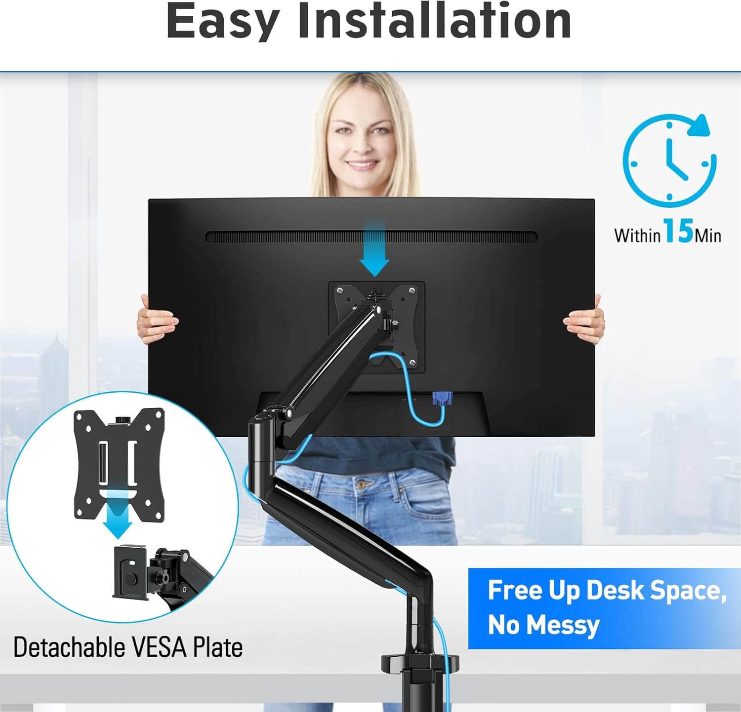 Ultrawide Single Monitor Desk Mount for Max 40'' Monitors MU7007