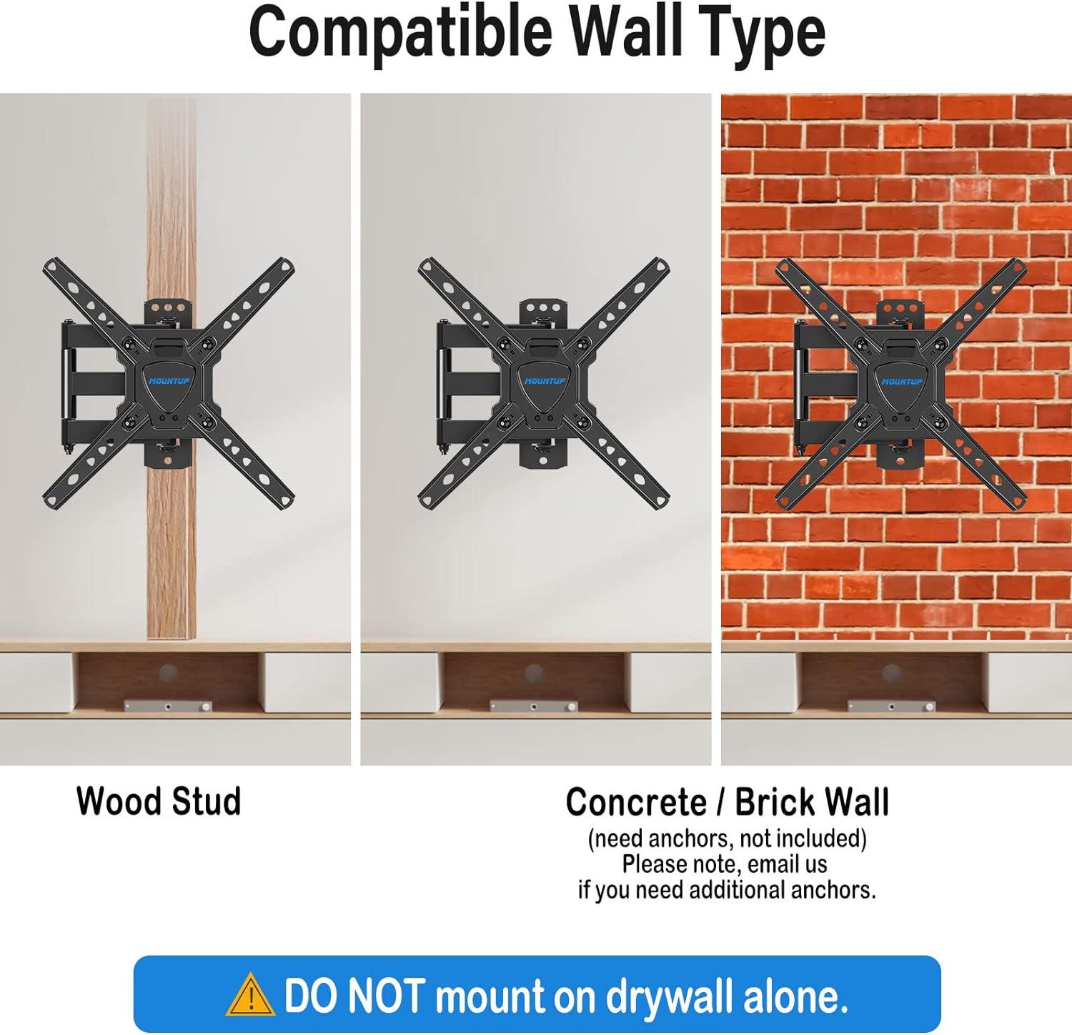 MOUNTUP Full Motion TV Wall Mount for Most 26-50 Inch TVs for Wood Stud and Concrete Wall, Brick Wall