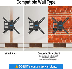 MOUNTUP Full Motion TV Wall Mount for Most 26-50 Inch TVs for Wood Stud and Concrete Wall, Brick Wall